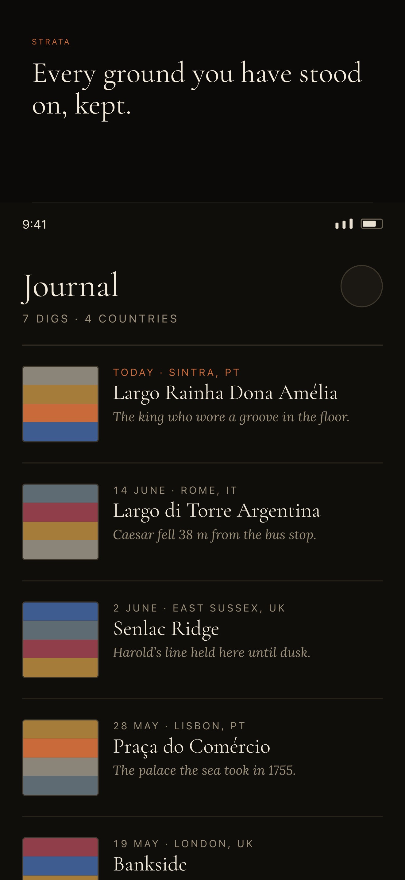 The Strata journal, holding the places you have dug